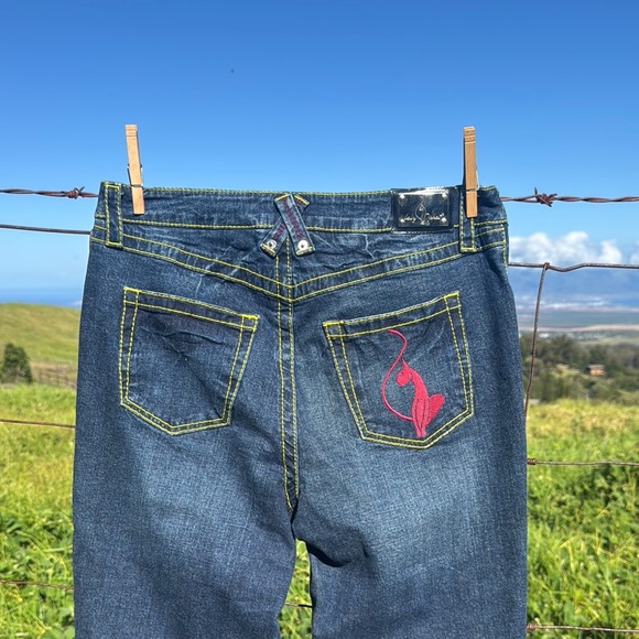 Vintage Y2K Baby Phat Pink Blue Embroidered Denim Capris - Picture 1 of 8